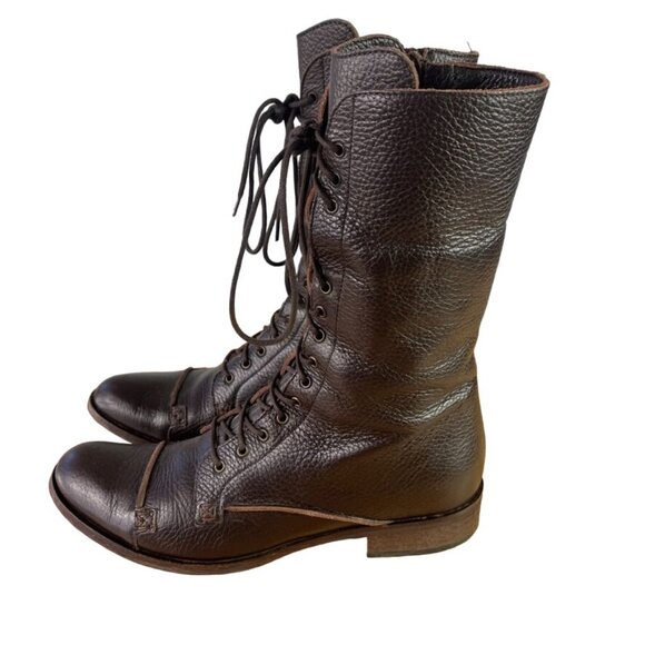 Charles David Regiment Zip & Lace Up Brown Military Combat Leather Boots Italy - Picture 2 of 15
